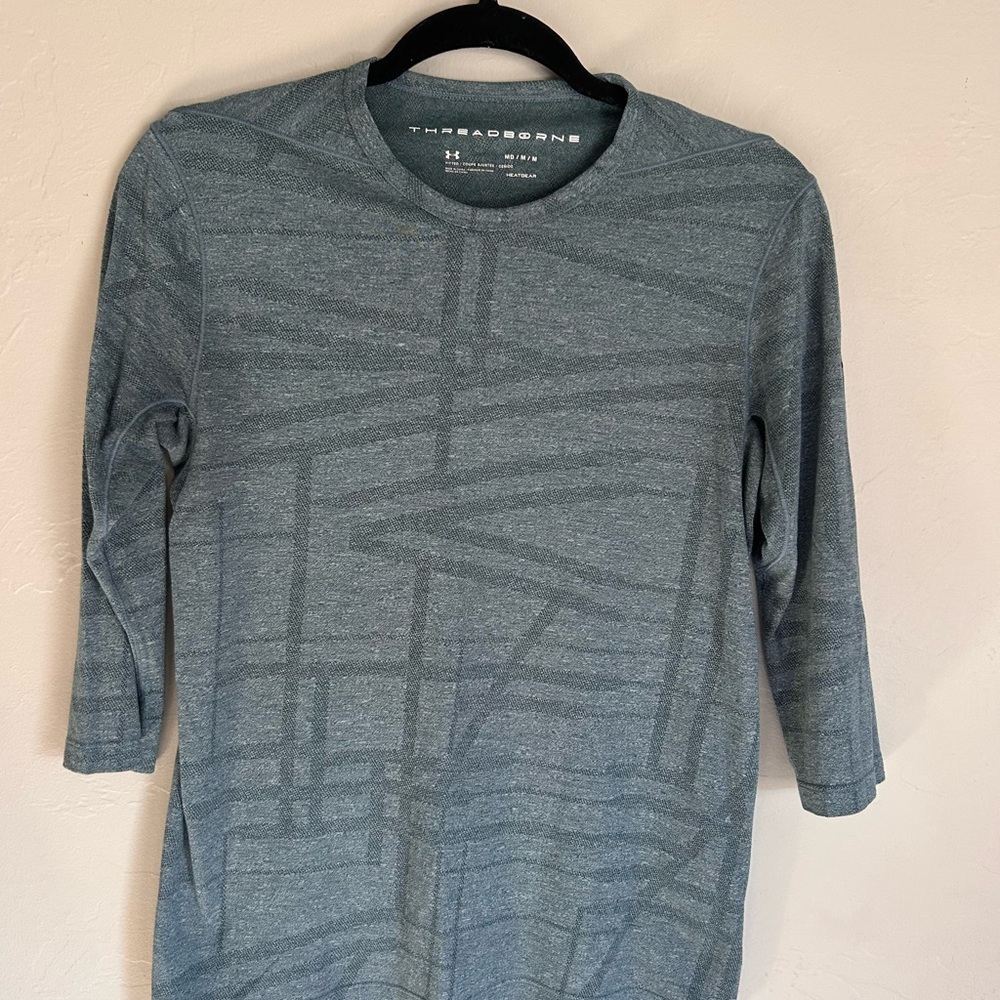 Under Armour Women's Threadborne Green/ Gray Patterned 3/4 Sleeve Tee